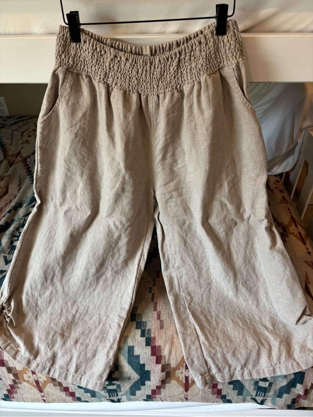 Beige Wide Leg Linen-Blend Pants